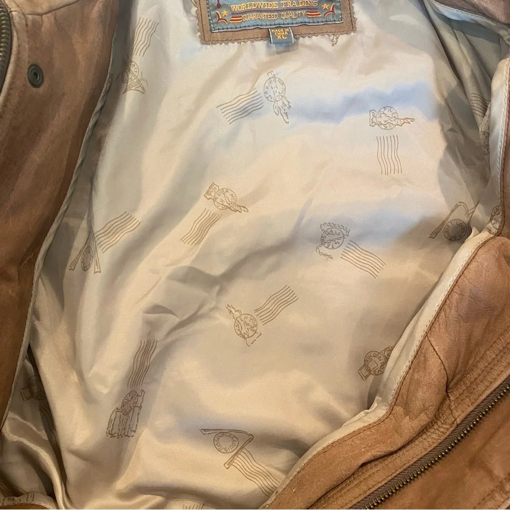 Men's Vintage Brown Leather Bomber Jacket, Size Large - Picture 4 of 7